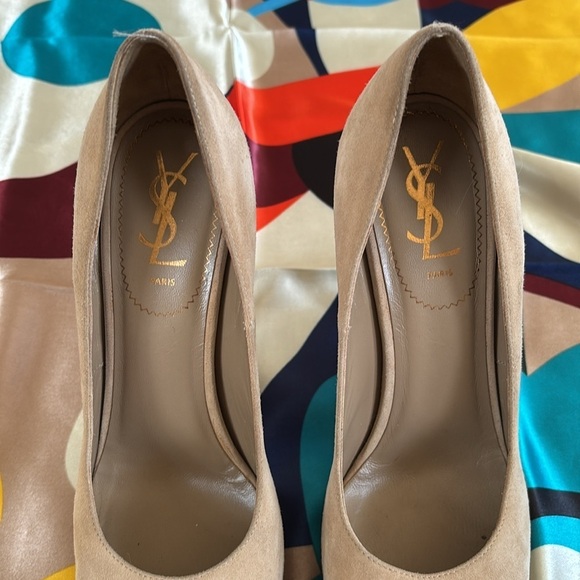 Yves Saint Laurent Suede Cream Platform Pumps Stiletto Heels Neutral Italy - Picture 4 of 16